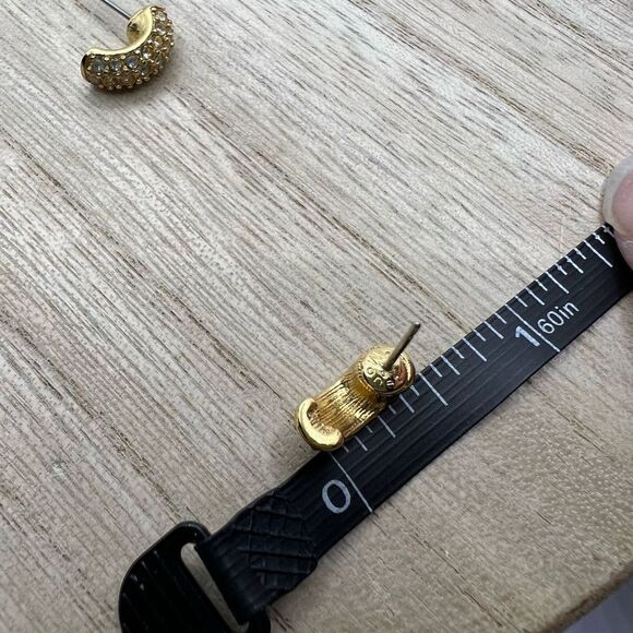 Vintage Monet Rhinestone Studded Gold Hoop Earrings - Picture 4 of 9